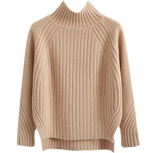 HELIAR Women Solid Mock Neck Loose Pullover Sweaters Knit Split Stripe Jumpers Casual Office Sweater For Women 2023 Fall Winter