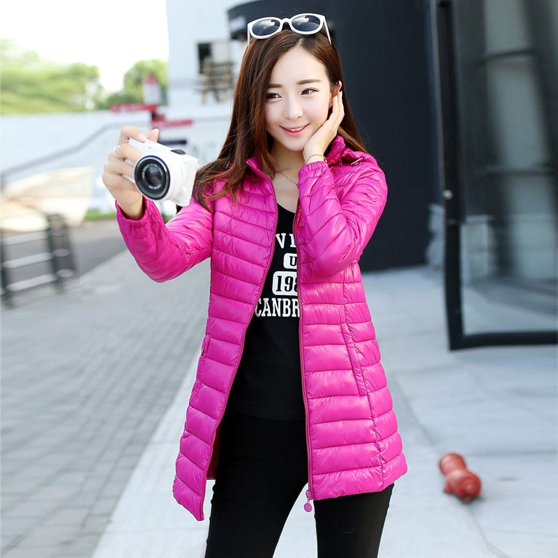 Women's Parka Ultralight Slim Down Jacket Autumn Winter Hooded Cotton Coat