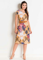 Load image into Gallery viewer, Floral and Arabesque Round Neck Dress
