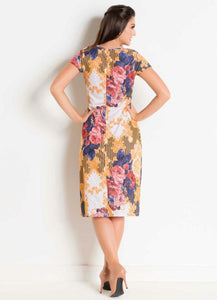 Floral and Arabesque Round Neck Dress