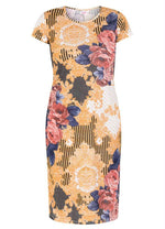 Load image into Gallery viewer, Floral and Arabesque Round Neck Dress
