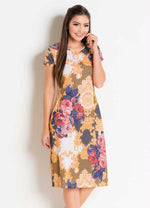 Load image into Gallery viewer, Floral and Arabesque Round Neck Dress
