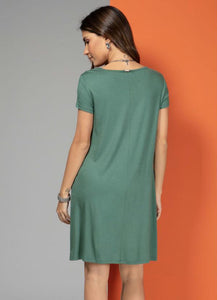 Green Dress With Pockets And Short Sleeves