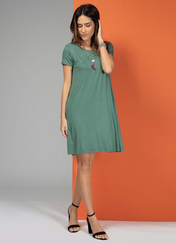 Green Dress With Pockets And Short Sleeves