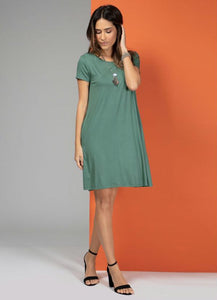 Green Dress With Pockets And Short Sleeves