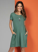 Load image into Gallery viewer, Green Dress With Pockets And Short Sleeves
