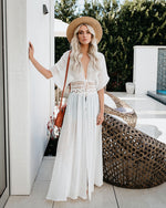 Load image into Gallery viewer, Boho White Crochet Knitted Cover Up Dress Tunic Long
