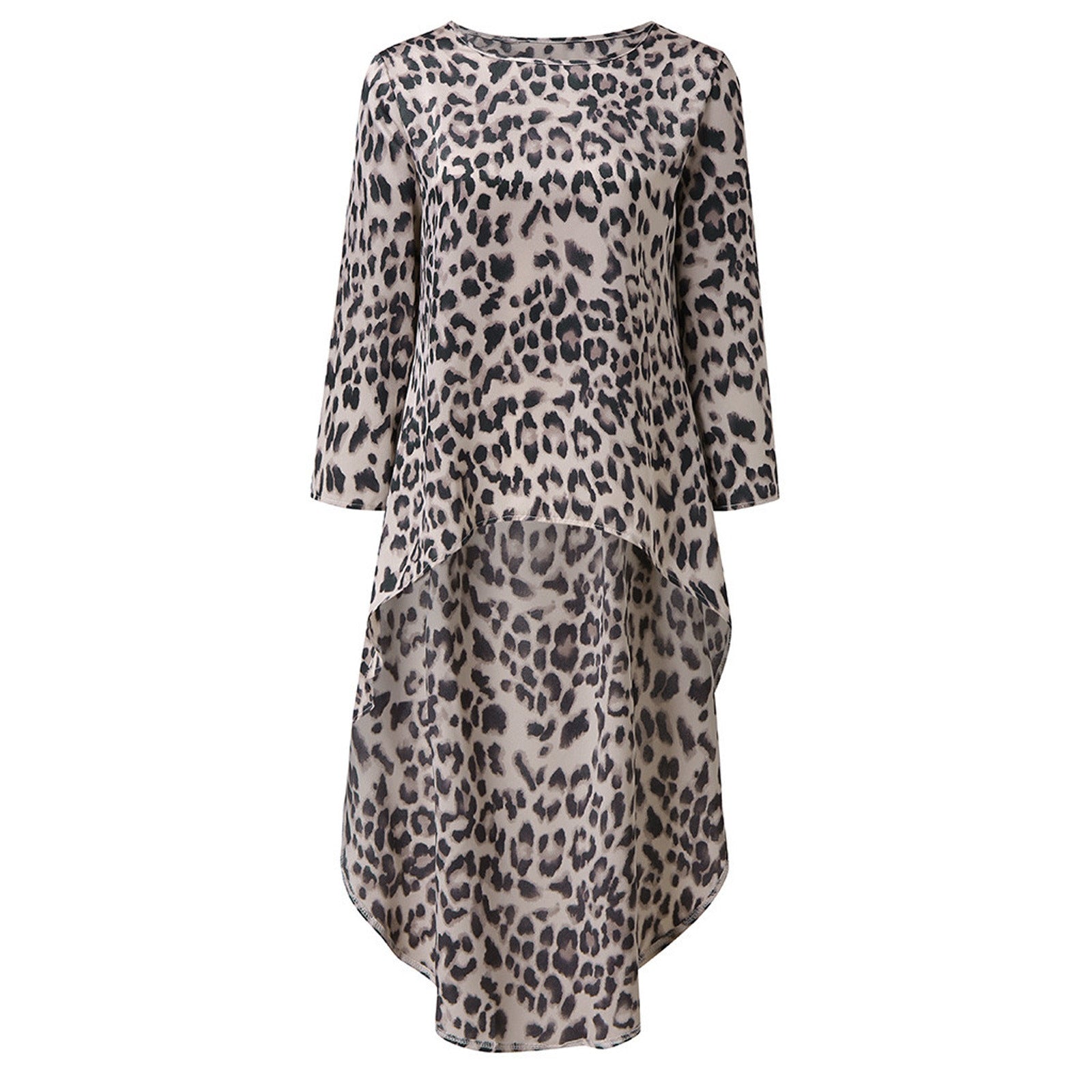 Oversized  Fashion High Low Leopard Blouse Shirt Loose Tops Casual