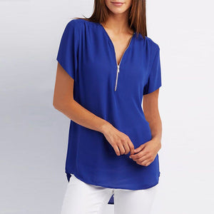 Fashion women's Blouse with Zipper v-neck Casual Shirts
