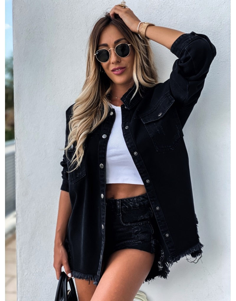 Jean Jacket Women Denim Jackets New Hole Loose