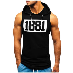 Sports Tank Tops Men Fitness Muscle Print Sleeveless Hooded