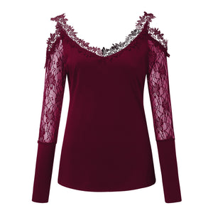 Fashion Off Shoulder Tunic Blouse Shirt Sexy Lace V-neck