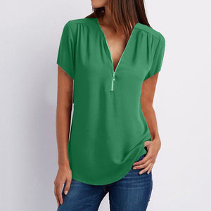 Fashion women's Blouse with Zipper v-neck Casual Shirts
