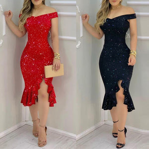 Sexy Off Shoulder Bodycon Dress Women Starry sky Print