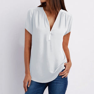 Fashion women's Blouse with Zipper v-neck Casual Shirts