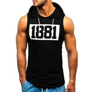 Sports Tank Tops Men Fitness Muscle Print Sleeveless Hooded