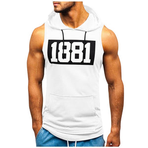 Sports Tank Tops Men Fitness Muscle Print Sleeveless Hooded