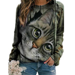 Load image into Gallery viewer, Blouses Tops Fashion O-neck Long Sleeve Funny Cute Cat 3D Print
