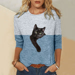 Load image into Gallery viewer, Casual Contrast Color Cat Print Shirts Cotto Blend Long Sleeve Shirt
