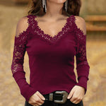 Load image into Gallery viewer, Fashion Off Shoulder Tunic Blouse Shirt Sexy Lace V-neck
