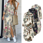 Load image into Gallery viewer, Womens Fashion Floral Print Shirt Maxi Dress V Neck Bottoned Half Sleeve Zip Up Evening Party

