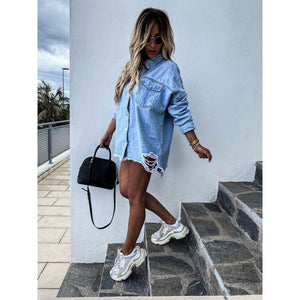 Jean Jacket Women Denim Jackets New Hole Loose