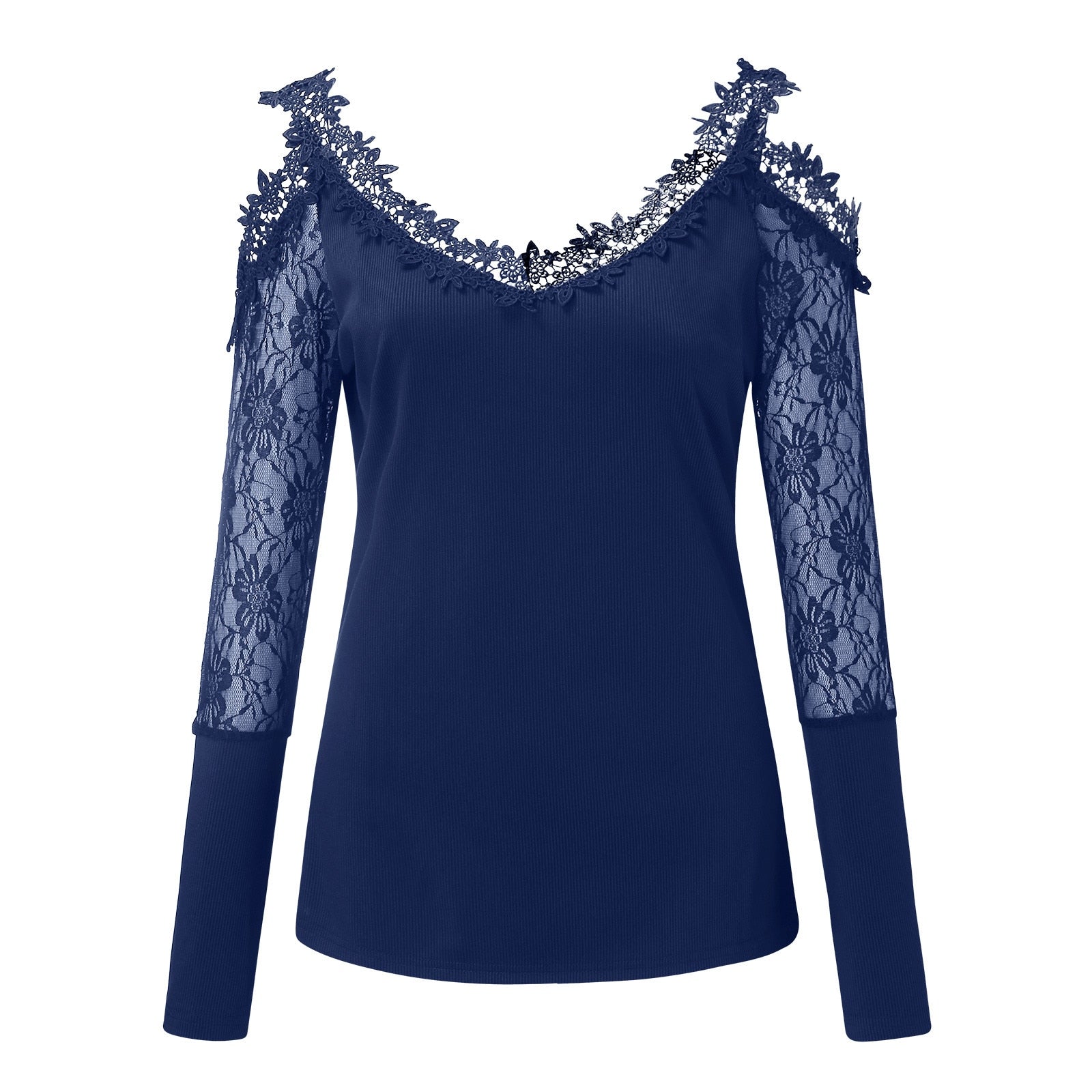 Fashion Off Shoulder Tunic Blouse Shirt Sexy Lace V-neck