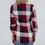Load image into Gallery viewer, Fashion Women Roll Up Long Sleeve Sexy V-neck Tee Top Plaid Blouse Shirt
