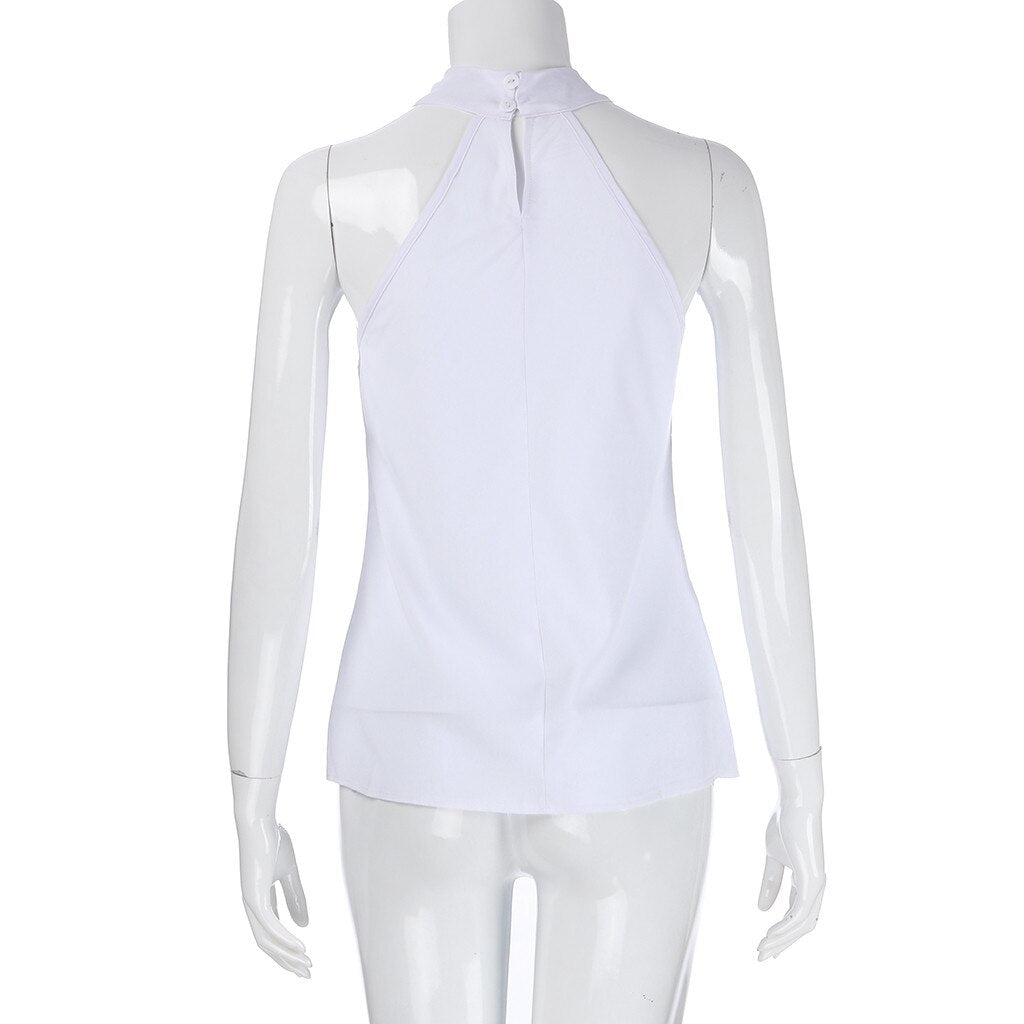 Summer Fashion Sexy Halter Hollow Blouse Casual Ladies Tank Vest Solid Tee