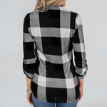 Load image into Gallery viewer, Fashion Women Roll Up Long Sleeve Sexy V-neck Tee Top Plaid Blouse Shirt

