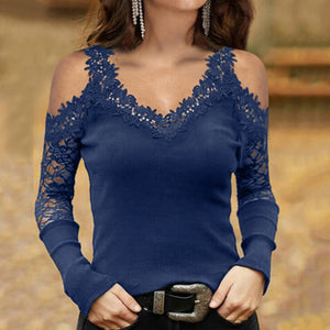 Fashion Off Shoulder Tunic Blouse Shirt Sexy Lace V-neck