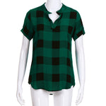 Load image into Gallery viewer, Women&#39;s Plaid Blouse Casual Short Sleeve Cotton V-neck
