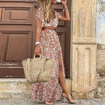Load image into Gallery viewer, Women&#39;s Floral Short Sleeve Long Dress
