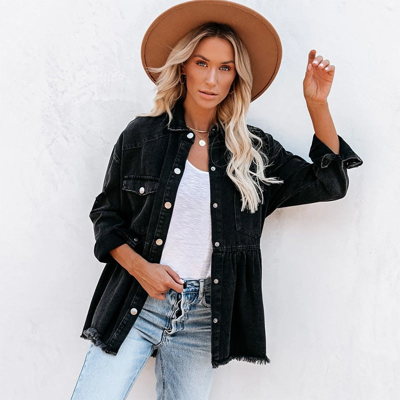 Jean Jacket Women Denim Jackets New Hole Loose