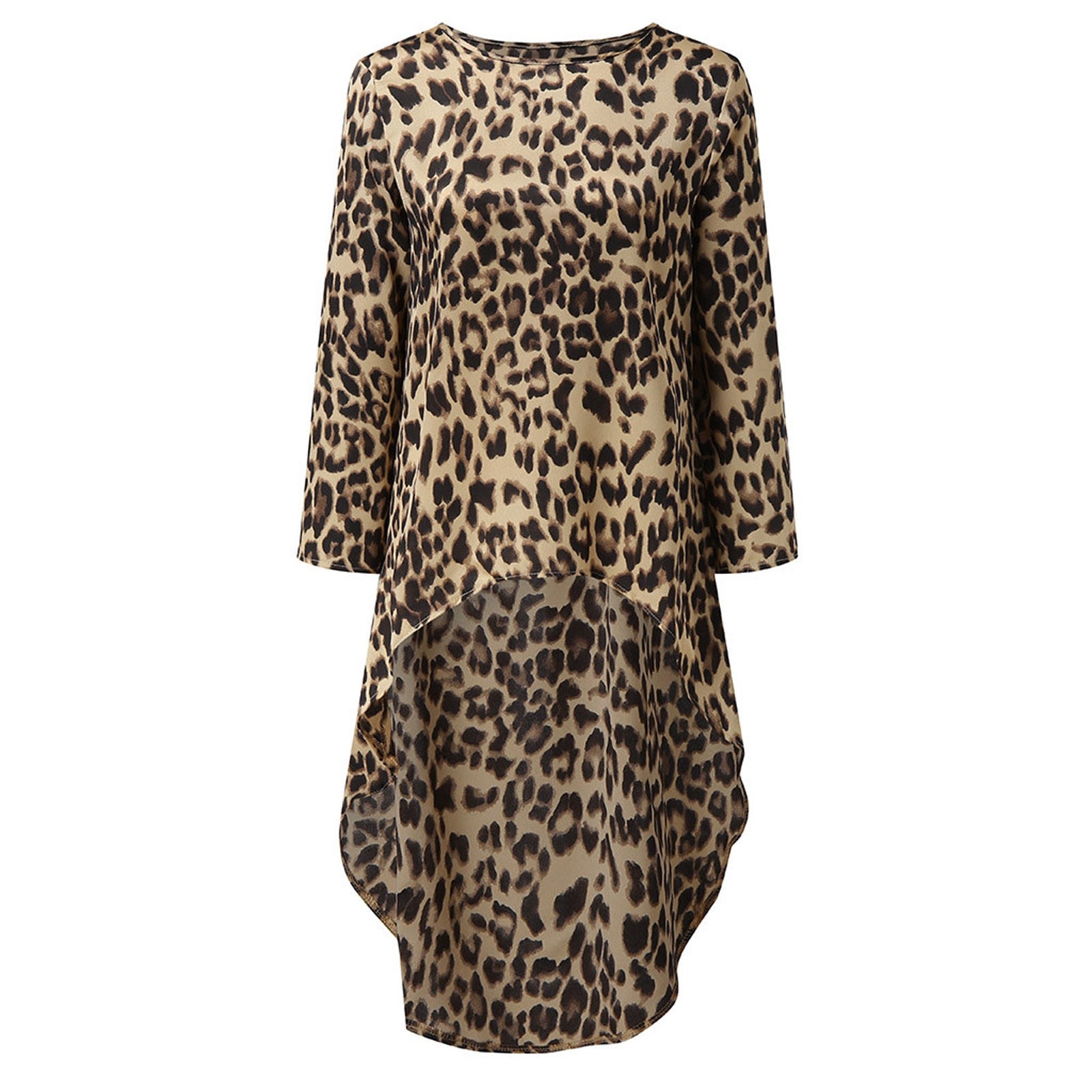 Oversized  Fashion High Low Leopard Blouse Shirt Loose Tops Casual