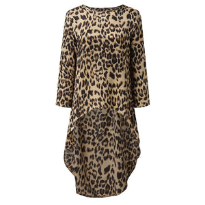 Oversized  Fashion High Low Leopard Blouse Shirt Loose Tops Casual