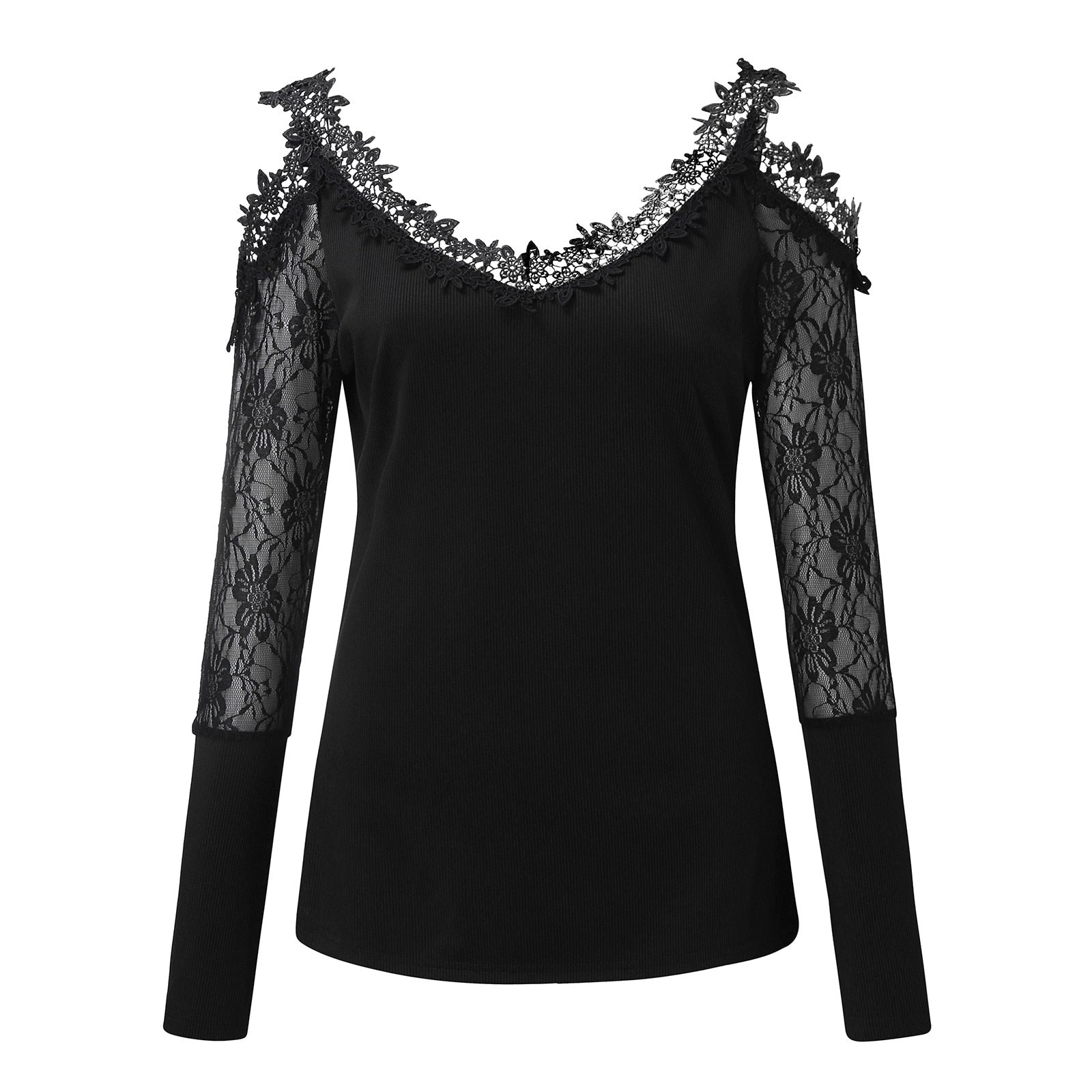 Fashion Off Shoulder Tunic Blouse Shirt Sexy Lace V-neck