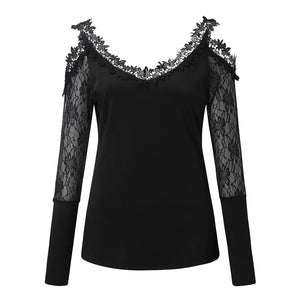 Fashion Off Shoulder Tunic Blouse Shirt Sexy Lace V-neck