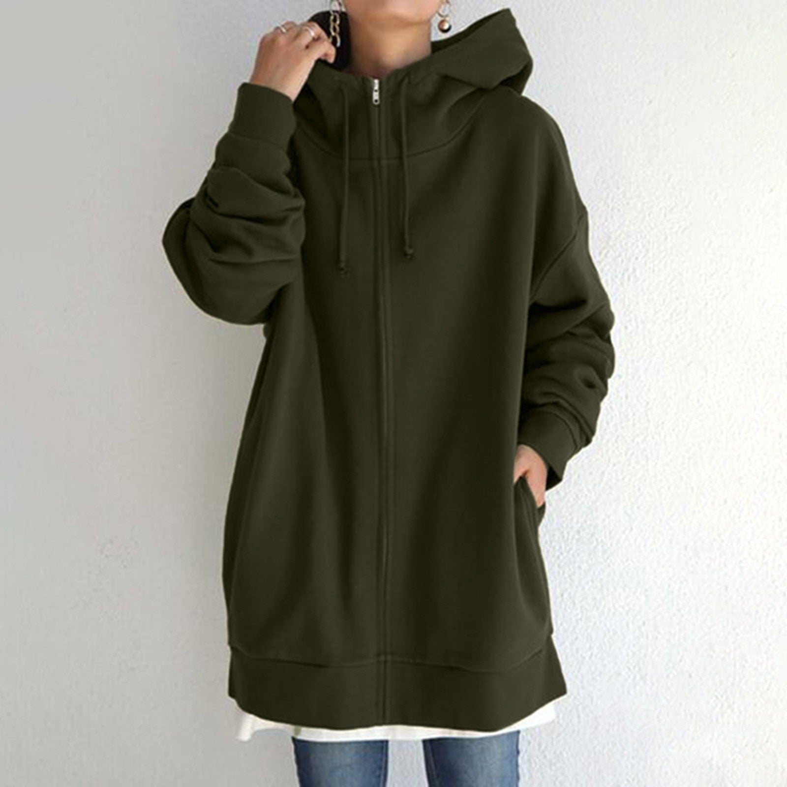 Women's Wool Jacket with Hood and Zipper
