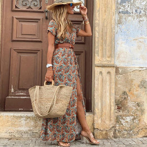 Women's Floral Short Sleeve Long Dress