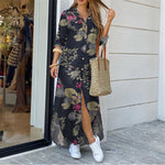 Load image into Gallery viewer, Womens Fashion Floral Print Shirt Maxi Dress V Neck Bottoned Half Sleeve Zip Up Evening Party
