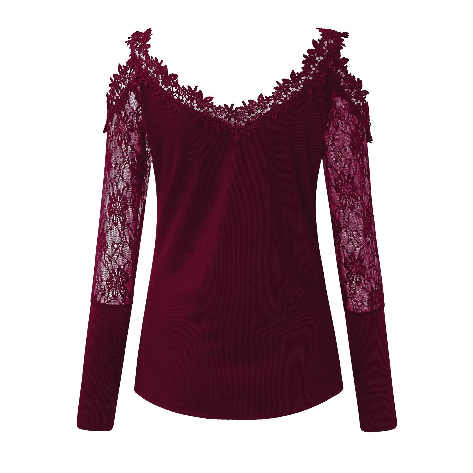 Fashion Off Shoulder Tunic Blouse Shirt Sexy Lace V-neck