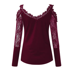 Fashion Off Shoulder Tunic Blouse Shirt Sexy Lace V-neck