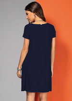 Load image into Gallery viewer, Navy Dress With Pockets And Short Sleeves
