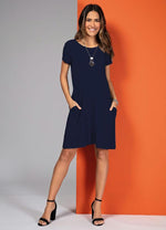 Load image into Gallery viewer, Navy Dress With Pockets And Short Sleeves
