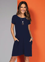 Load image into Gallery viewer, Navy Dress With Pockets And Short Sleeves
