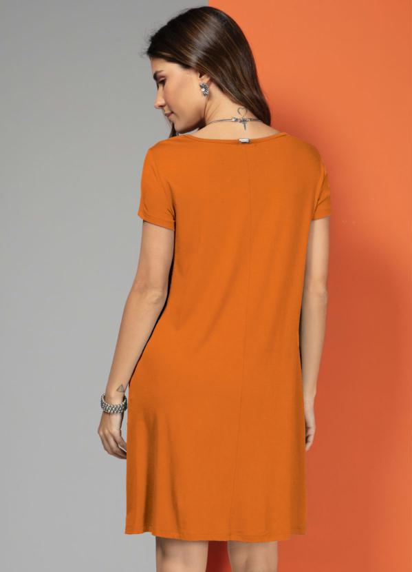 Orange Dress With Pockets And Short Sleeves