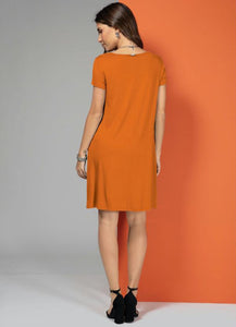 Orange Dress With Pockets And Short Sleeves