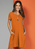 Load image into Gallery viewer, Orange Dress With Pockets And Short Sleeves
