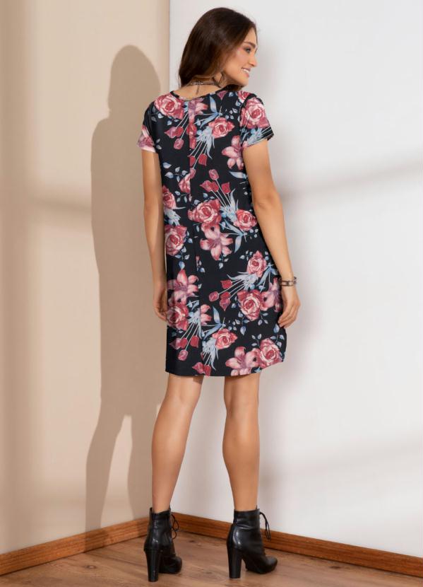 Pink Floral Dress With Pockets And Short Sleeves